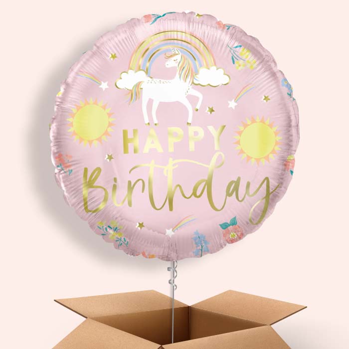 Dainty Unicorn Happy Birthday Helium Balloon in a Box - 1 Balloon | Party Save Smile