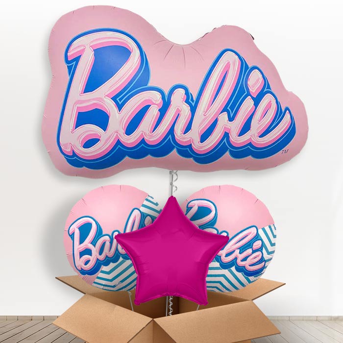 Barbie Giant Helium Balloon in a Box | Giant Balloon + 2 Themed Balloons + 1 Plain Balloon | Party Save Smile