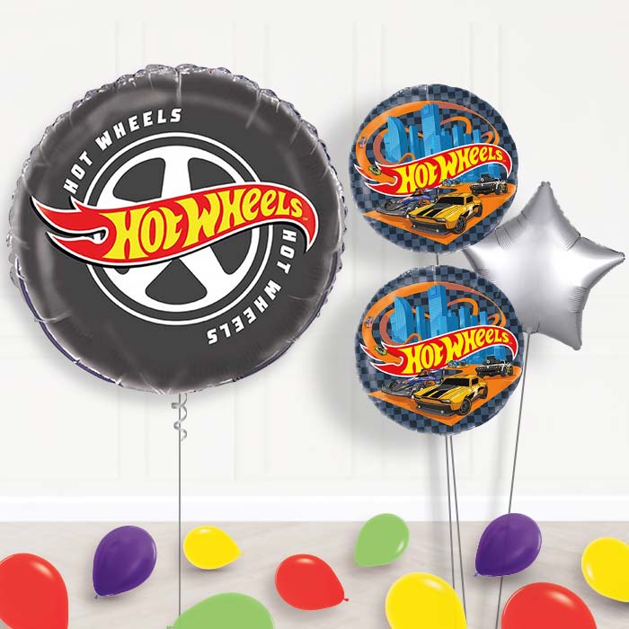 Hot Wheels Balloon Bouquet Delivery | Giant Balloon + 2 Themed Balloons + 1 Plain Balloon + Mini Balloons | Party Save Smile
