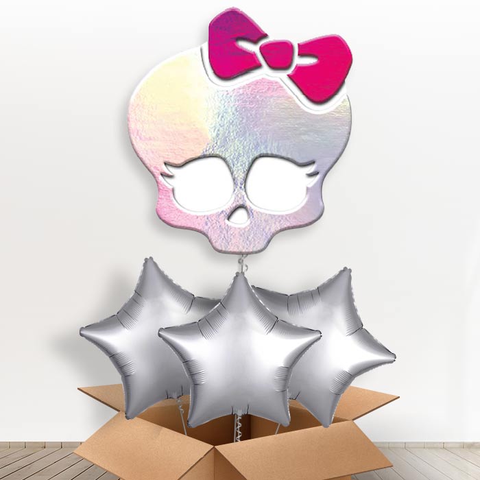 Monster High Skull Giant Helium Balloon in a Box | Giant Balloon + 3 Plain Balloons | Party Save Smile