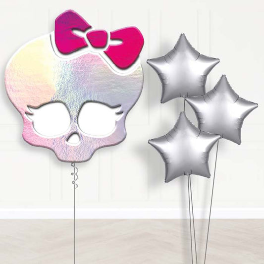 Monster High Skull Balloon Bouquet Delivery | Giant Balloon + 3 Plain Balloons | Party Save Smile