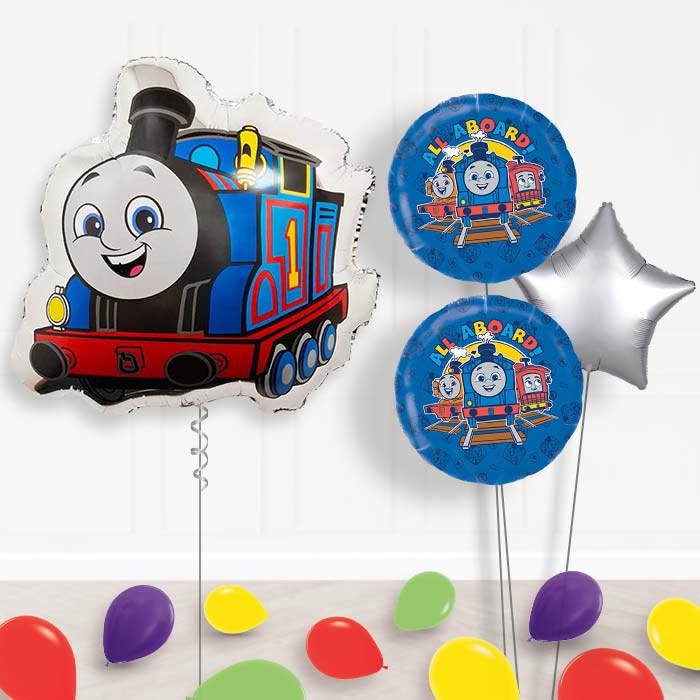 Thomas the Tank Engine Balloon Bouquet Delivery | Giant Balloon + 2 Themed Balloons + 1 Plain Balloon + Mini Balloons | Party Save Smile