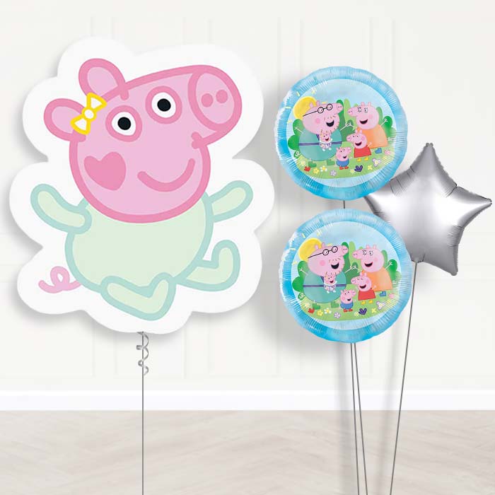 Evie Pig Balloon Bouquet Delivery | Giant Balloon + 2 Themed Balloons + 1 Plain Balloon | Party Save Smile