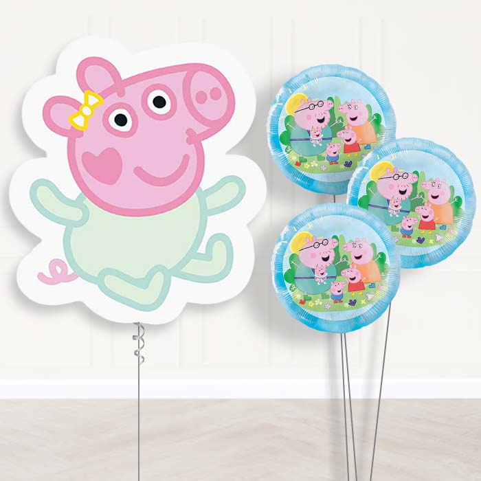 Evie Pig Balloon Bouquet Delivery | Giant Balloon + 3 Themed Balloons | Party Save Smile