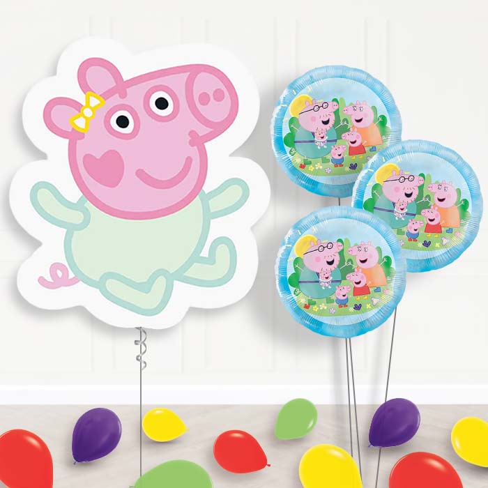 Evie Pig Balloon Bouquet Delivery | Giant Balloon + 3 Themed Balloons + Mini Balloons | Party Save Smile