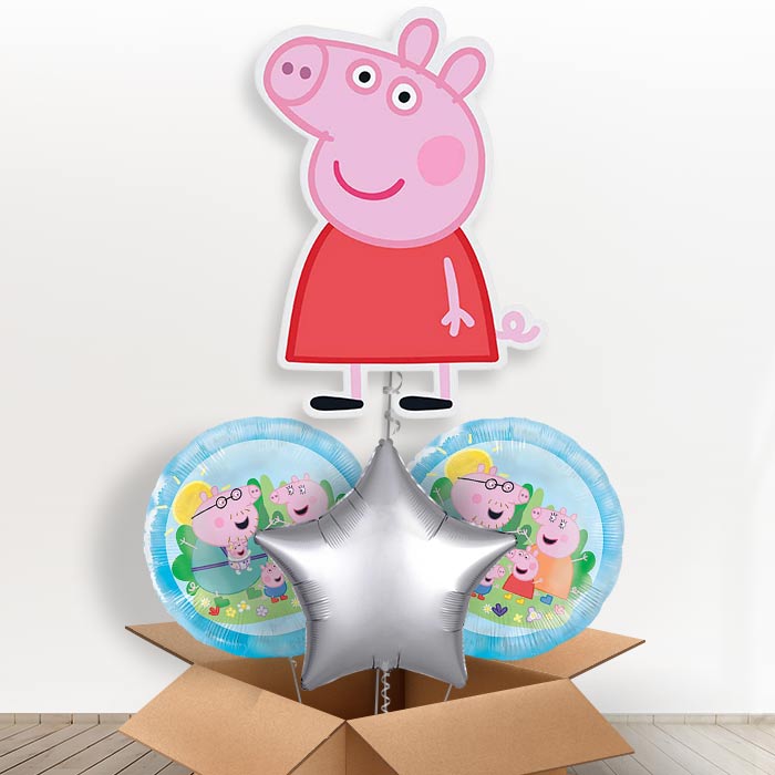 Peppa Pig Giant Helium Balloon in a Box | Giant Balloon + 2 Themed Balloons + 1 Plain Balloon | Party Save Smile
