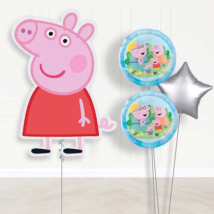 Peppa Pig Balloon Bouquet Delivery | Giant Balloon + 2 Themed Balloons + 1 Plain Balloon | Party Save Smile