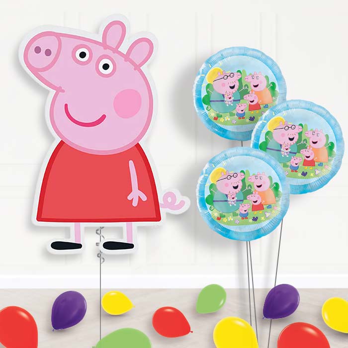Peppa Pig Balloon Bouquet Delivery | Giant Balloon + 3 Themed Balloons + Mini Balloons | Party Save Smile