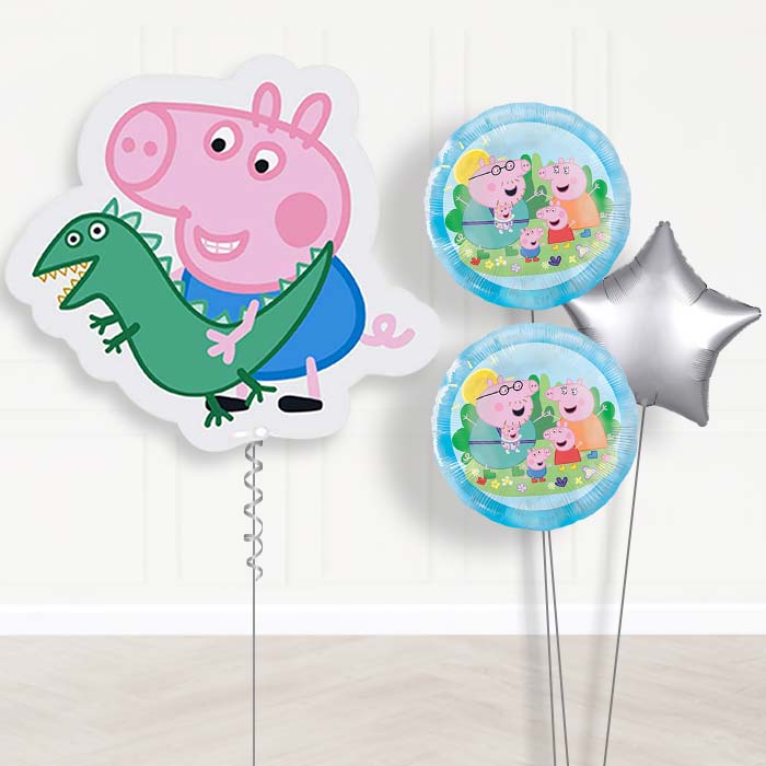 George Pig Shaped Balloon Bouquet Delivery | Giant Balloon + 2 Themed Balloons + 1 Plain Balloon | Party Save Smile