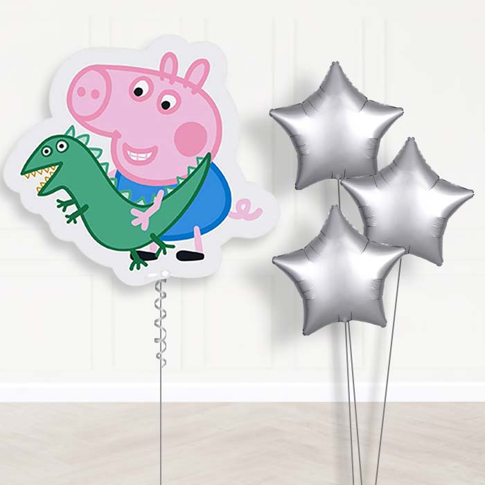 George Pig Shaped Balloon Bouquet Delivery | Giant Balloon + 3 Plain Balloons | Party Save Smile