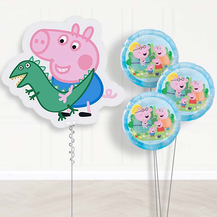 George Pig Shaped Balloon Bouquet Delivery | Giant Balloon + 3 Themed Balloons | Party Save Smile