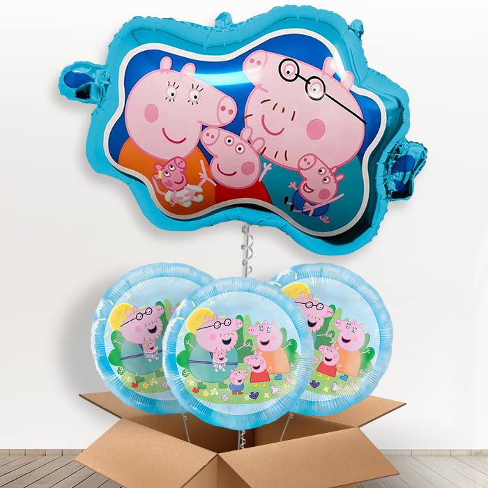 Peppa Family Giant Helium Balloon in a Box | Giant Balloon + 3 Themed Balloons | Party Save Smile
