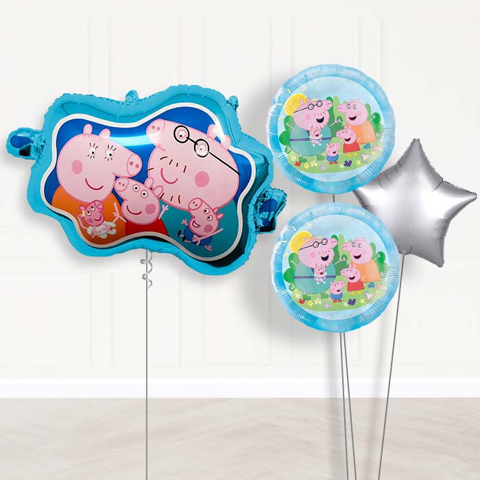 Peppa Family Balloon Bouquet Delivery | Giant Balloon + 2 Themed Balloons + 1 Plain Balloon | Party Save Smile