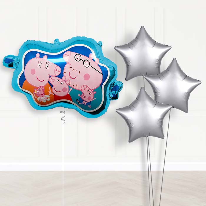 Peppa Family Balloon Bouquet Delivery | Giant Balloon + 3 Plain Balloons | Party Save Smile