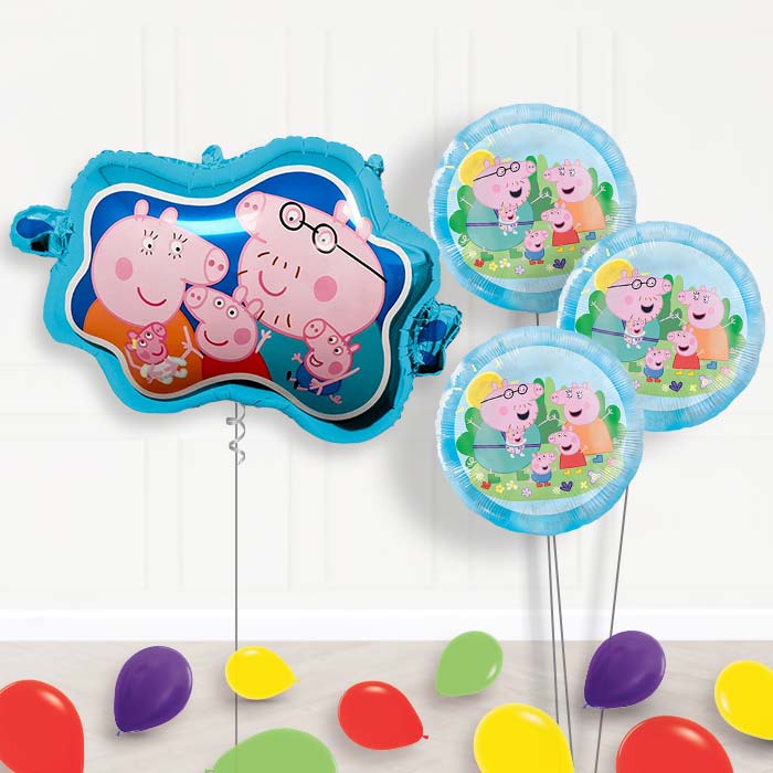 Peppa Family Balloon Bouquet Delivery | Giant Balloon + 3 Themed Balloons + Mini Balloons | Party Save Smile