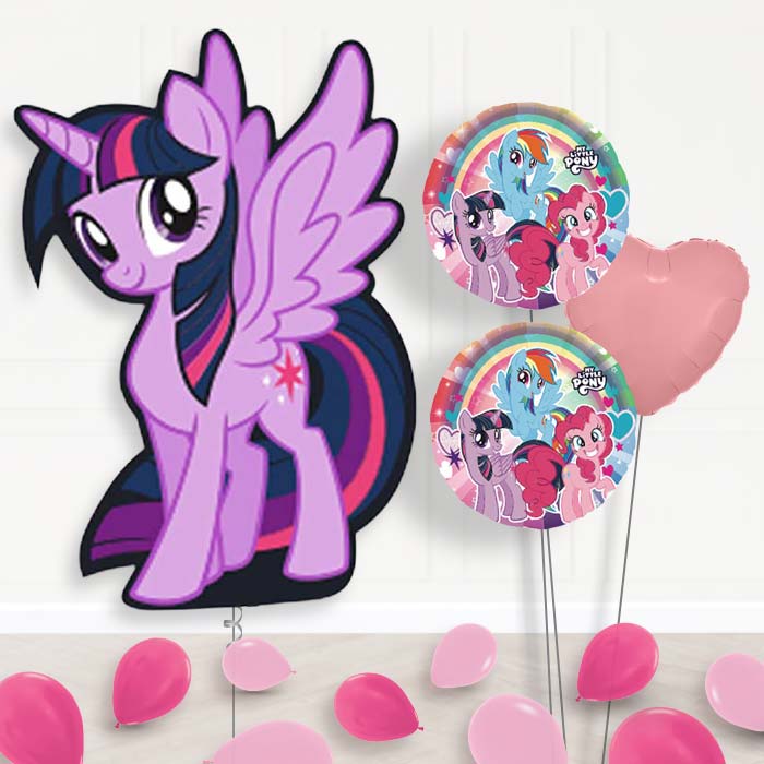 My Little Pony Twilight Sparkle Balloon Bouquet Delivery | Giant Balloon + 2 Themed Balloons + 1 Plain Balloon + Mini Balloons | Party Save Smile