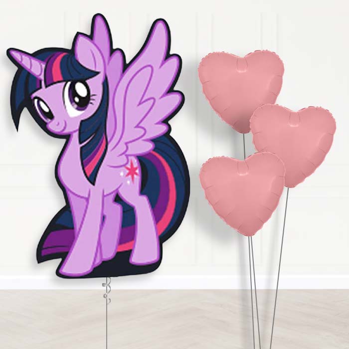 My Little Pony Twilight Sparkle Balloon Bouquet Delivery | Giant Balloon + 3 Plain Balloons | Party Save Smile