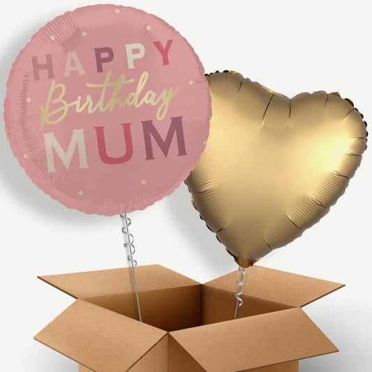 Pink and Gold Happy Birthday Mum Helium Balloon Couple | Party Save Smile