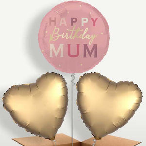 Pink & Gold Happy Birthday Mum Balloon Bunch (Trio)