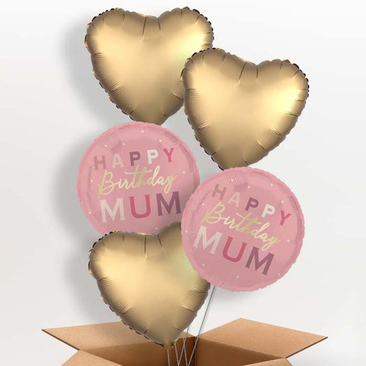 Pink and Gold Happy Birthday Mum Helium Balloon in a Box - 5 Balloon | Party Save Smile
