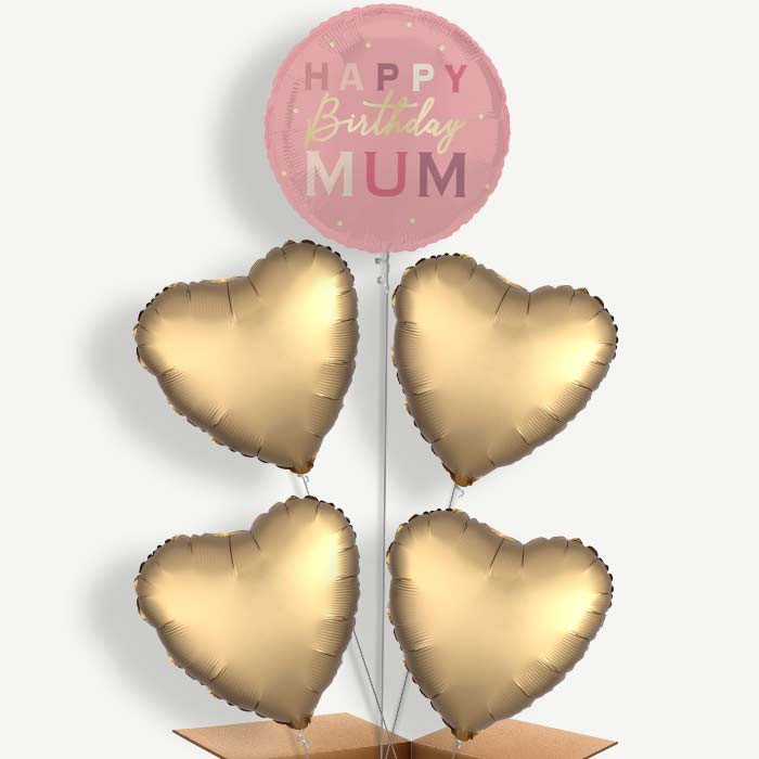 Pink & Gold Happy Birthday Mum Helium Cluster Balloons | Party Save Smile