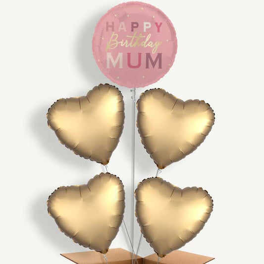 Pink & Gold Happy Birthday Mum Helium Cluster Balloons | Party Save Smile