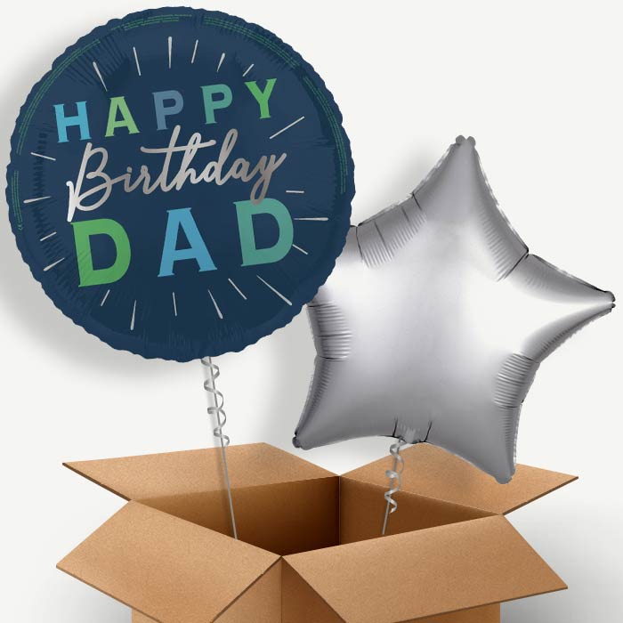 Navy Blue Happy Birthday Dad Helium Balloon Pair | Party Save Smile