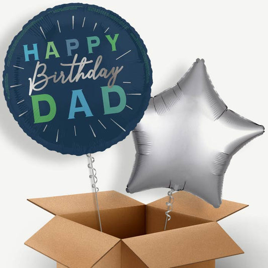 Navy Blue Happy Birthday Dad Helium Balloon Pair | Party Save Smile