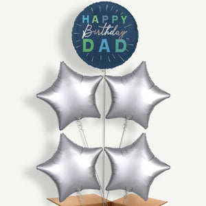 Navy Blue Happy Birthday Dad 5 Helium Cluster Balloons