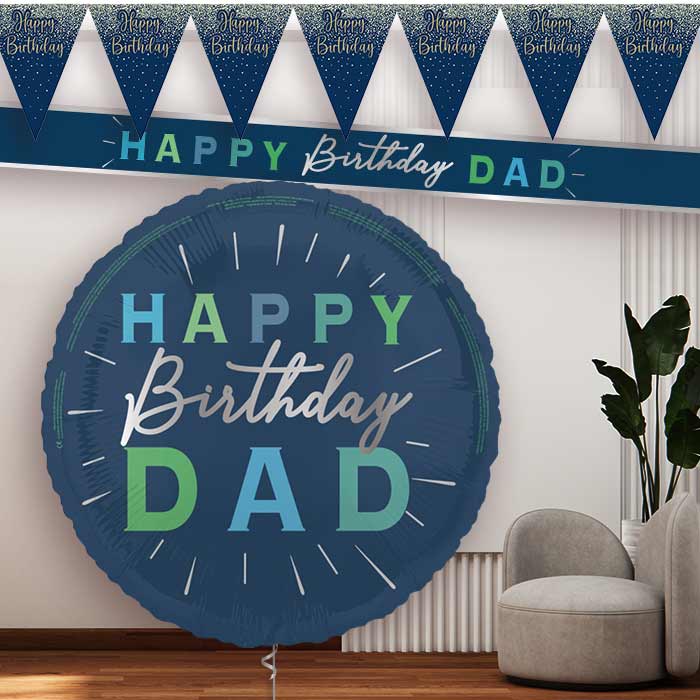 Navy Blue Dad Birthday Balloon and Banners - Party Save Smile