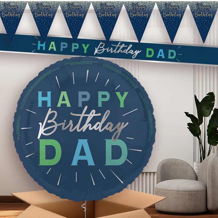 Navy Blue Dad Birthday Balloon and Banners | Party Save Smile