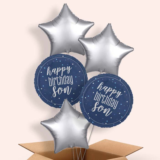 Navy Blue Happy Birthday Son Helium Balloon in a Box - 5 Balloon | Party Save Smile