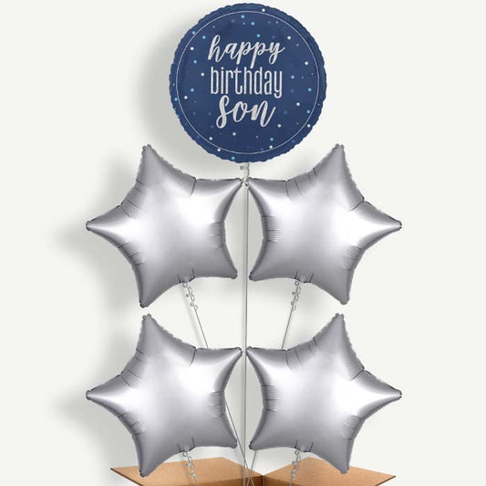 Navy Blue Happy Birthday Son Helium Cluster Balloons | Party Save Smile