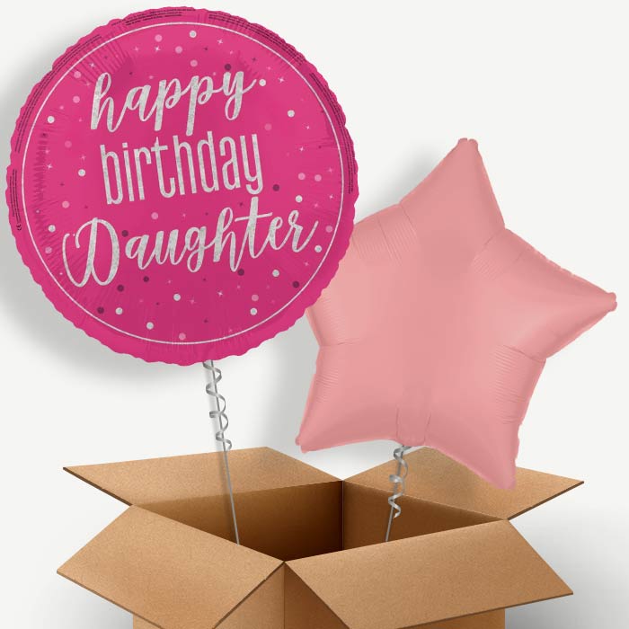 Hot Pink Happy Birthday Daughter Helium Balloon Pair | Party Save Smile
