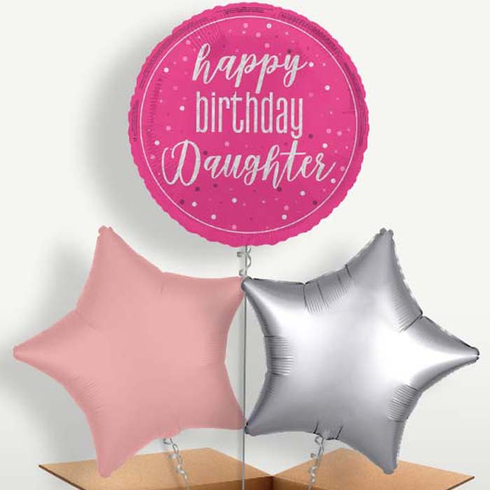 Hot Pink Happy Birthday Daughter Balloon Bunches | Party Save Smile