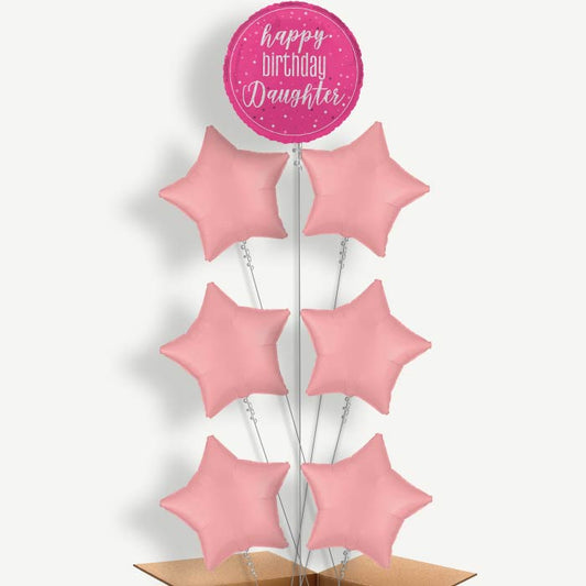 Hot Pink Happy Birthday Daughter Helium Balloon Arrangement | Party Save Smile