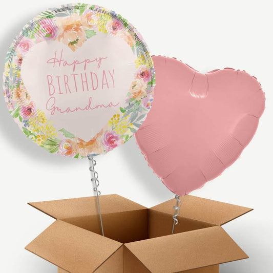 Floral Happy Birthday Grandma Helium Balloon Duo | Party Save Smile