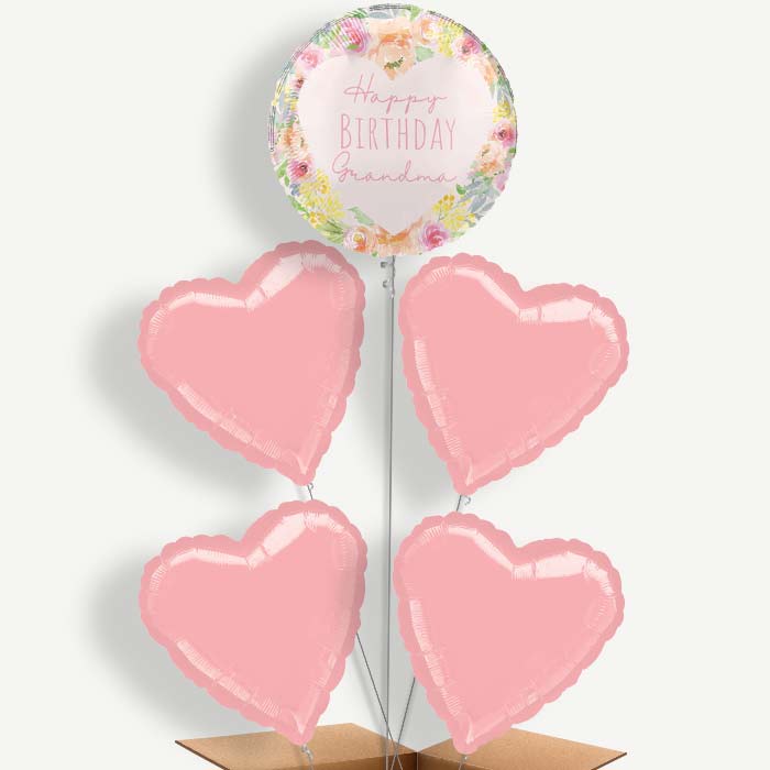 Floral Happy Birthday Grandma Helium Cluster Balloons | Party Save Smile