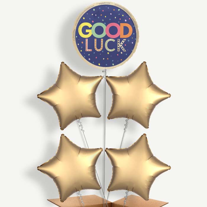 Good Luck Navy Blue Balloon Cluster Inflated with Helium | Party Save Smile