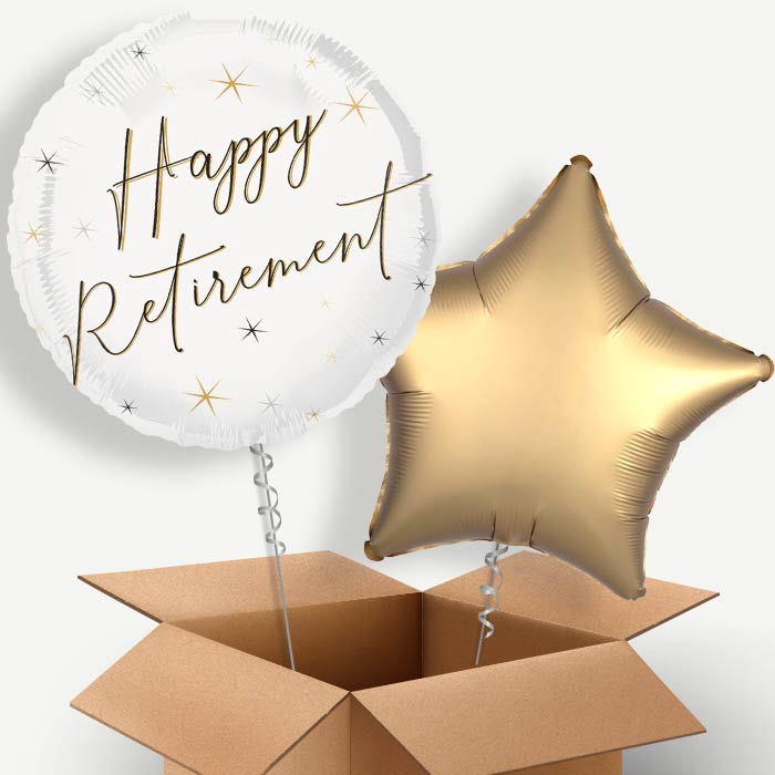 White and Black Happy Retirement Helium Balloon Two | Party Save Smile