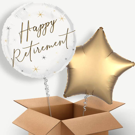 White and Black Happy Retirement Helium Balloon Two | Party Save Smile