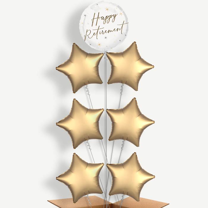 White & Black Happy Retirement Helium Balloon Arrangement | Party Save Smile