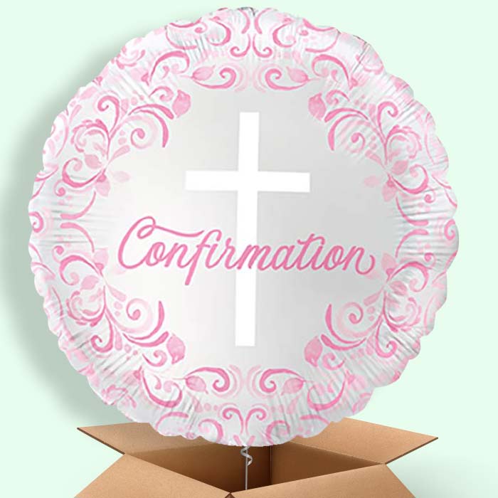 Pink Holy Cross Confirmation Helium Balloons Delivered - 1 Balloon | Party Save Smile