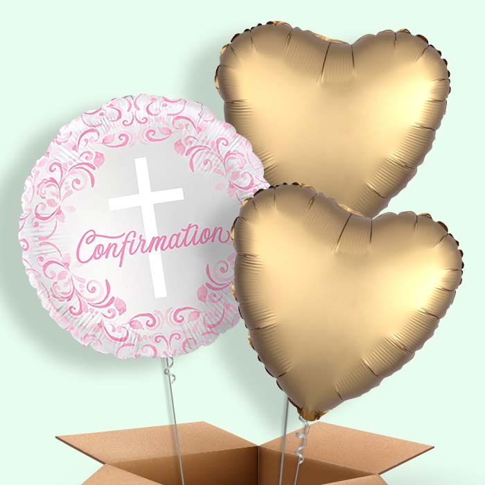 Pink Holy Cross Confirmation Helium Balloons Delivered - 3 Balloons | Party Save Smile