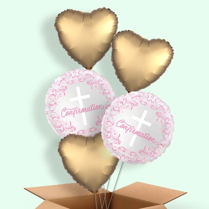 Pink Holy Cross Confirmation Helium Balloons Delivered - 5 Balloons | Party Save Smile