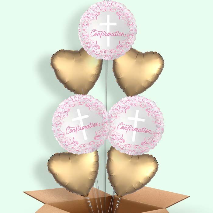 Pink Holy Cross Confirmation Helium Balloons Delivered - 7 Balloons | Party Save Smile