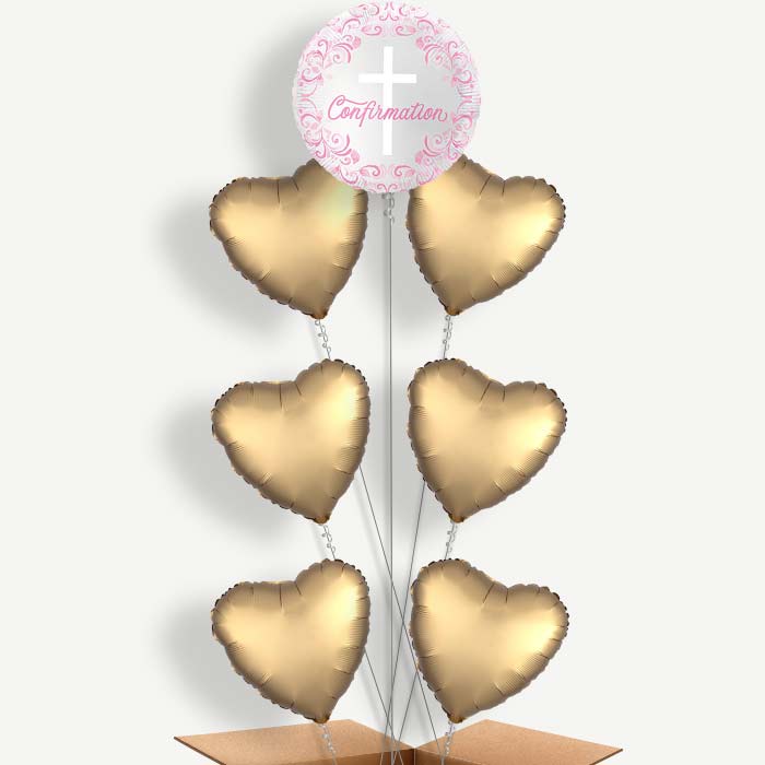Pink Holy Cross Confirmation 7 Helium Balloon Arrangement | Party Save Smile