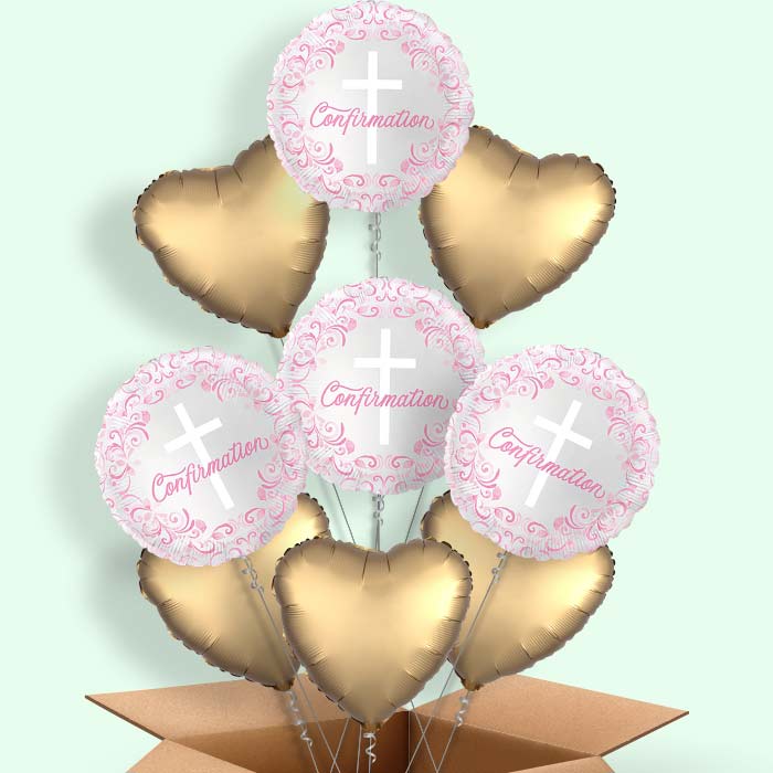 Pink Holy Cross Confirmation Helium Balloons Delivered - 9 Balloons | Party Save Smile
