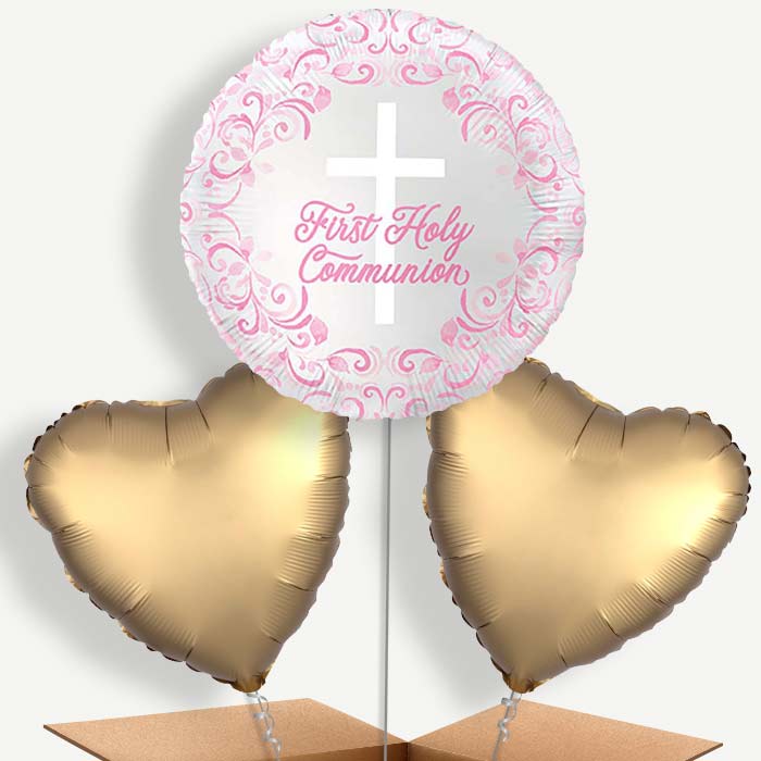 Pink Holy Cross First Communion Bunch of Balloons (Trio) | Party Save Smile