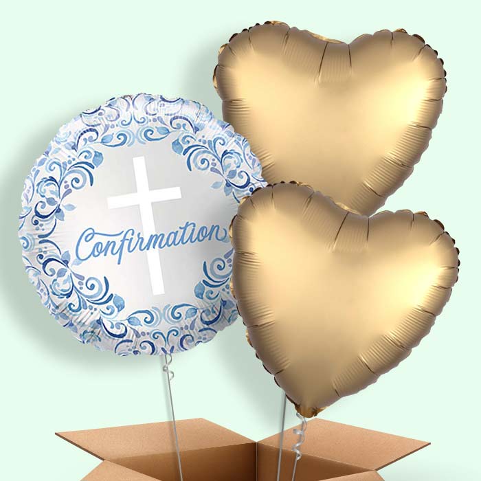 Blue Holy Cross Confirmation Helium Balloons Delivered - 3 Balloons | Party Save Smile